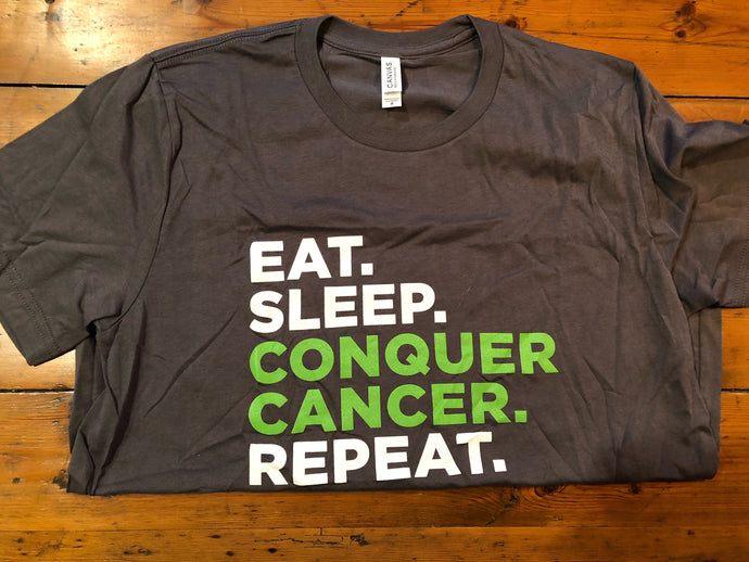Eat. Sleep. Conquer Cancer. Repeat. Tee (Grey)